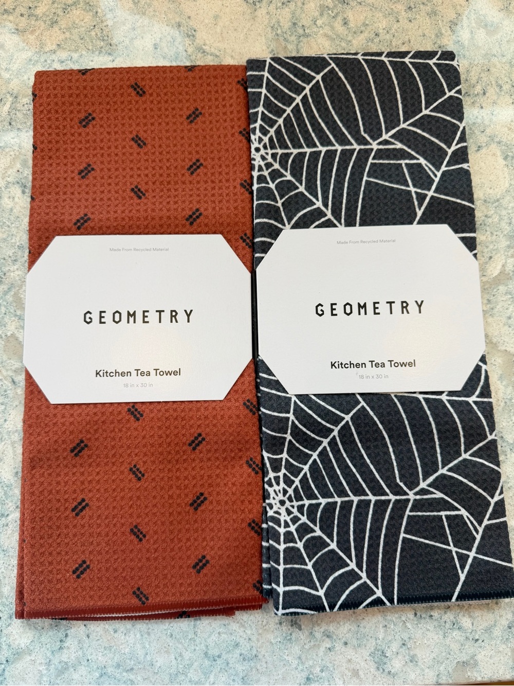 Brand New Halloween Geometry Kitchen Tea Towels — Rust and Black (Set of 2)